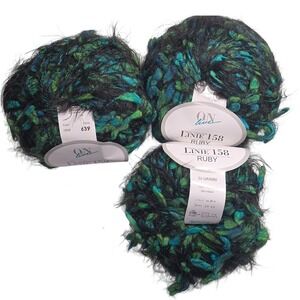3Skeins ONline Linie 158 Ruby Yarn Color 639 Green Blue Black Mohair Blend Italy
